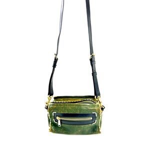 Gryson Green Leather Small Crossbody Purse Brass Studs Suede Lining Rare
